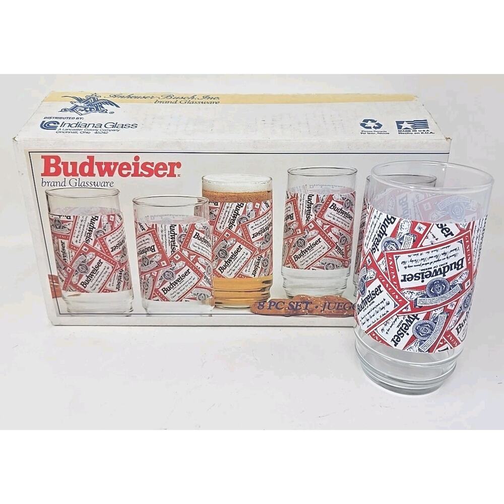 Budweiser Beer Coolers Glasses Set Of 8 Vintage 16 Oz. Officially Licensed‎ U163